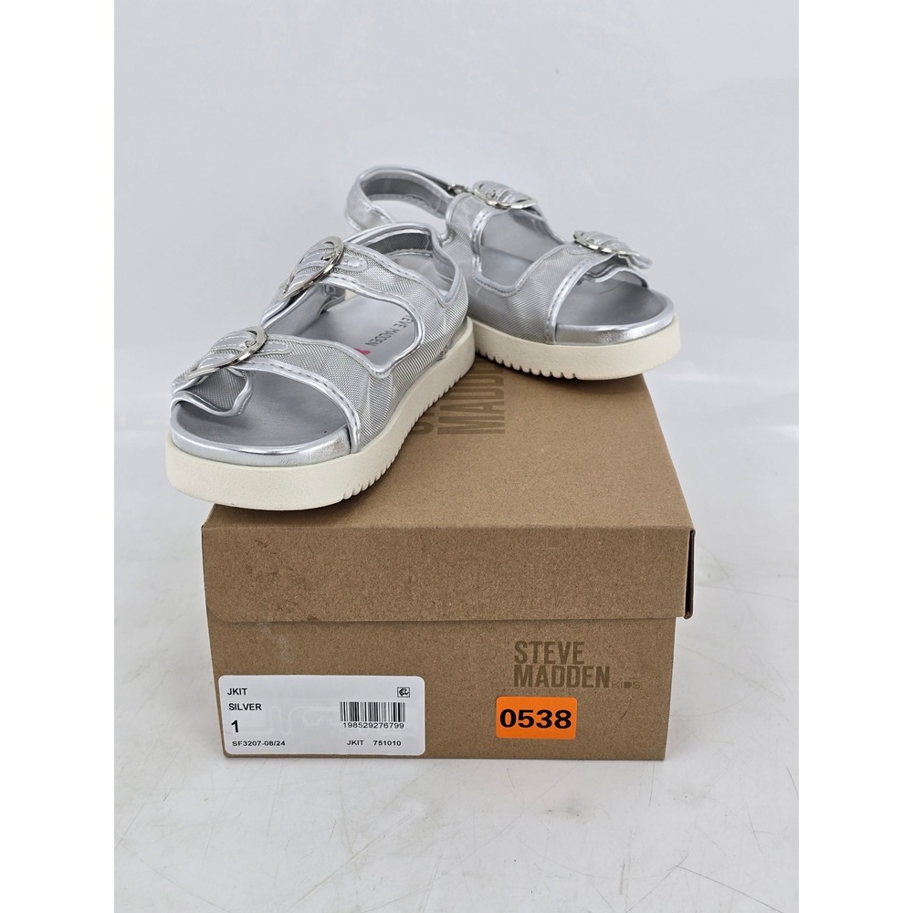 Steve Madden JKIT Sandals Kids 1 Silver Mesh Buckle Platform - New